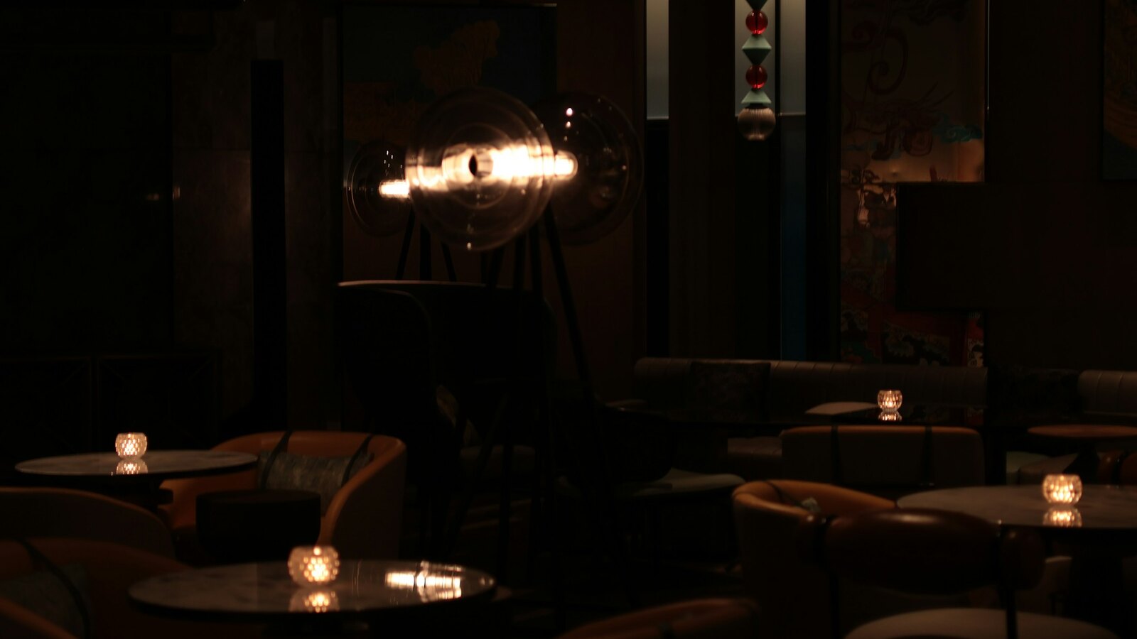 Warm candlelit lounge in the evening
